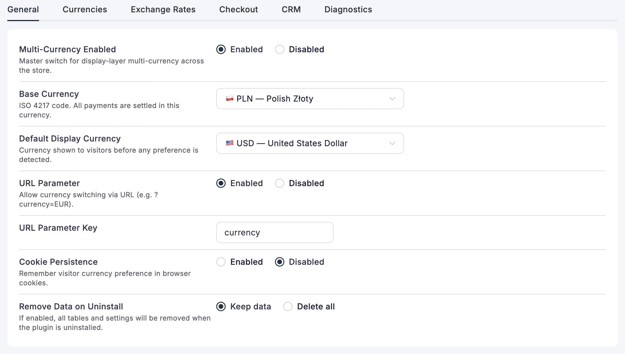 General tab settings